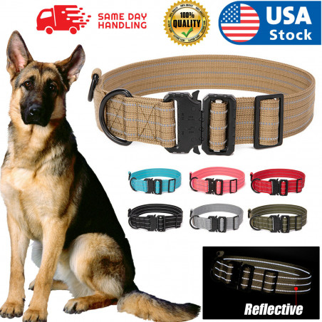 Nylon Adjustable Tactical heavy duty large Dog Collar K9 with Metal Buckle