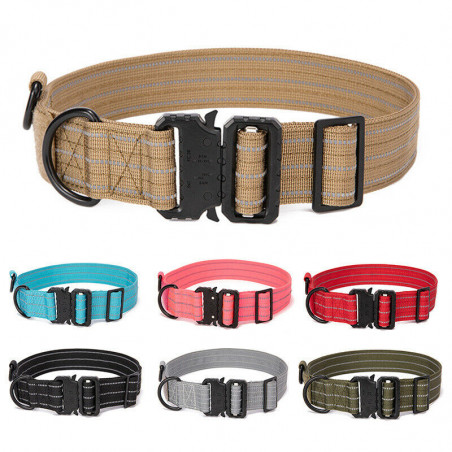 Nylon Adjustable Tactical heavy duty large Dog Collar K9 with Metal Buckle