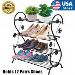 4Tier Metal Shoe Rack Organizer Holds 12 Pairs Plant Stand Flower Pot Display