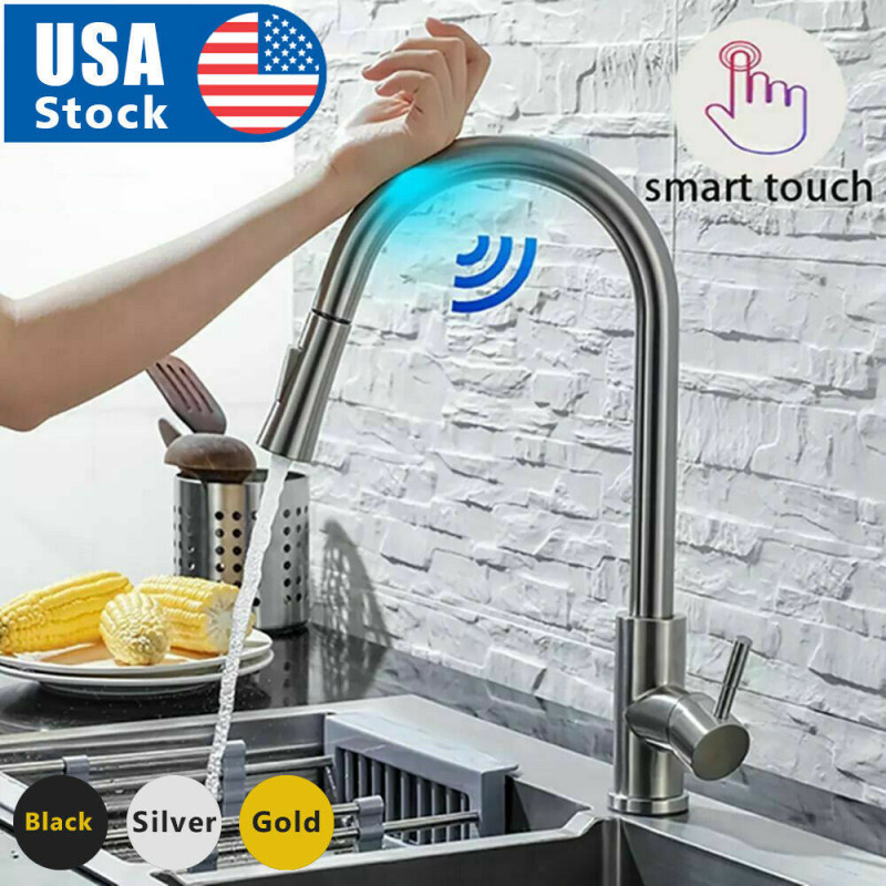 Automatic Touch Sensor Kitchen Faucet with Pull down Sprayer Stainless Steel