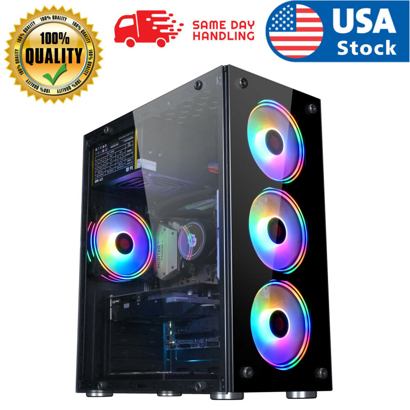 PC ATX Mid-Tower Gaming PC Computer Case Tempered Glass ATX/MATX/ITX Case