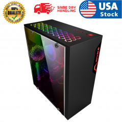 BLACK USB3.0 Steel/ Tempered Glass ATX Mid Tower Gaming Computer PC case