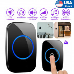 Wireless Doorbell Chime Waterproof Plugin Receiver Adjustable Volume 1000FT Kit