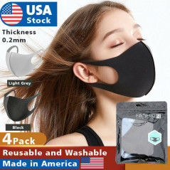 4pack Face Mask Black Washable polyurethane Reusable Breathable Unisex Masks