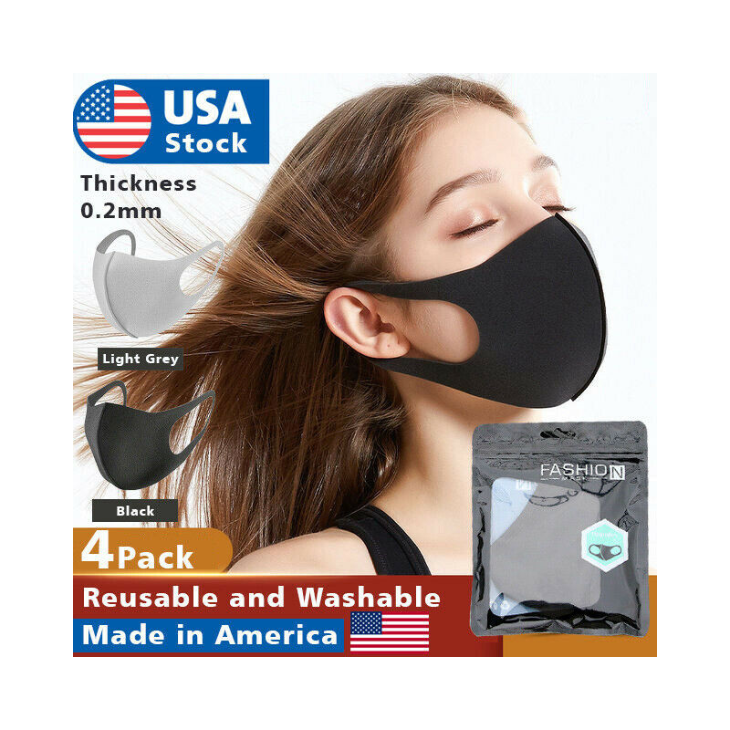 4pack Face Mask Black Washable polyurethane Reusable Breathable Unisex Masks