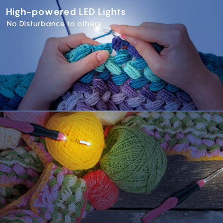 12-IN-1 USB LED Light Up Crochet Hooks Knitting Needles Weave Sewing Tools Set