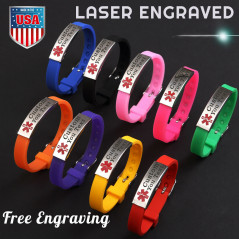 Personalized Medical alert ID bracelet Silicon emergency Wristband waterproof