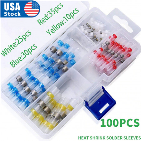 Waterproof 100PCS Solder Sleeve Heat Shrink Tube Wire Terminal Connectors 4 Size