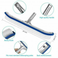 18" Curved Wall Floor Brush w/Aluminum Handle for In/Above Ground Swimming Pool