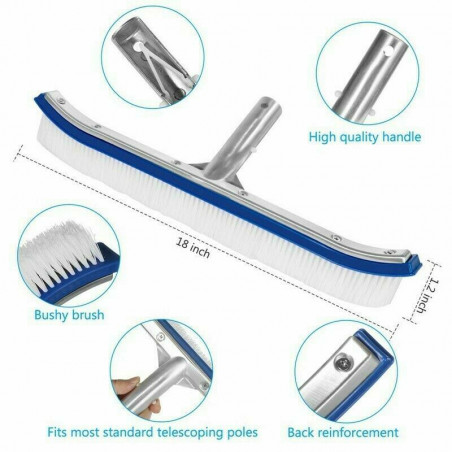 18" Curved Wall Floor Brush w/Aluminum Handle for In/Above Ground Swimming Pool