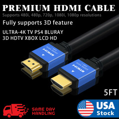 5FT HDMI CABLE BLURAY 3D DVD PS3 HDTV XBOX LCD HD TV 1080P Gold Plated