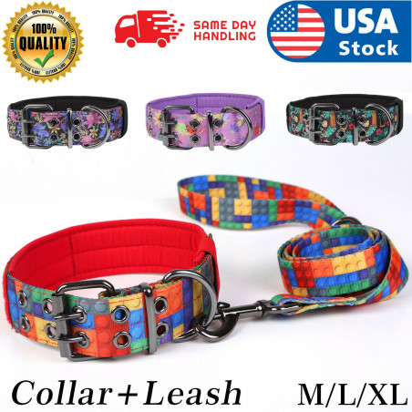 Heavy Duty Dog Collar Flower pattern Dog Collar Adjustable Padded LARGE DOG