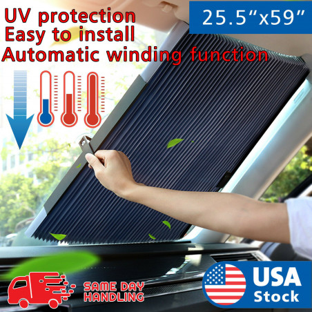Auto Shade Car Retractable Curtain UV Protection Front Windshield Sun Visor