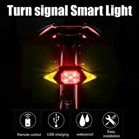 Intelligent Bike Turn Signal Warning Light Wireless Remote Control Rear Lamp