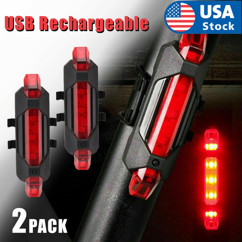 Bike Tail Light Bicycle Rechargeable USB 5 LED Safety Rear Lamp Flashing Wraning