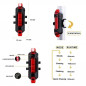 Bike Tail Light Bicycle Rechargeable USB 5 LED Safety Rear Lamp Flashing Wraning