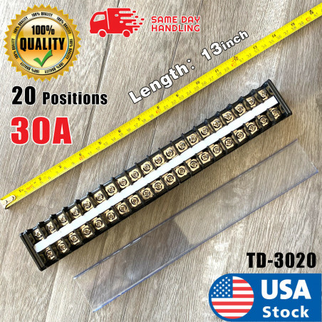 Dual Row 20Positions Screw Terminal Electric Barrier Strip Block 600V 30A