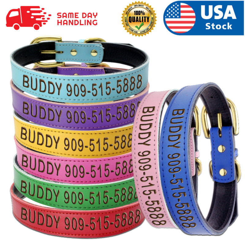 Custom Personalized Dog Collar Soft Leather ID Collar Names PET Cat collar