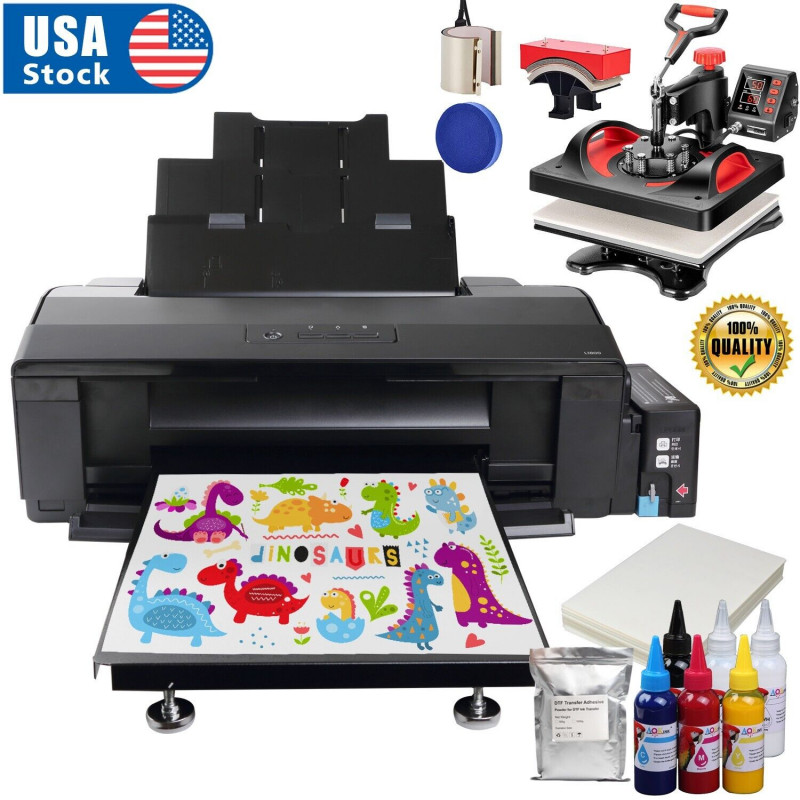 A3+ L1800 DTF Printer For T-shirt Bags Shoes Hoodies + Heat Press Machine