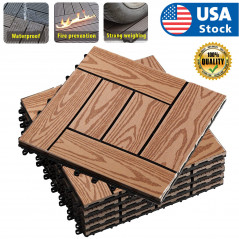 11PCS 12x12'' Patio Deck Tiles Interlocking Wooden Snap Flooring Tiles Outdoor C