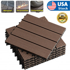 11PCS 12x12'' Patio Deck Tiles Interlocking Wooden Snap Flooring Tiles Outdoor B