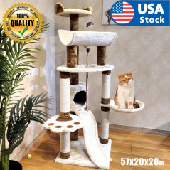 57" Cat Tree Scratching Condo Kitten Activity Tower Playhouse W/ Cave & Ladders