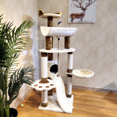 57" Cat Tree Scratching Condo Kitten Activity Tower Playhouse W/ Cave & Ladders
