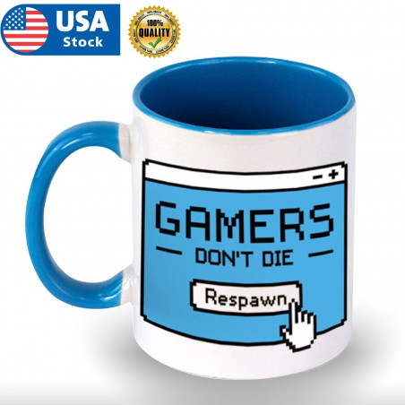 11 oz Funny Coffee Mug Wordle Gift Idea 'Gamers dont die respawn' for Game lover