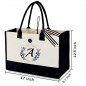 Personalized Initial Canvas Beach Bag, Monogrammed Gift Tote Bag for Women