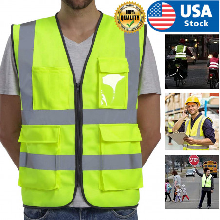 NEW Safety Vest High Visibility Reflective Stripes Orange & Green work vest