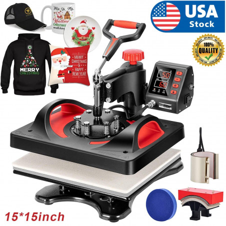 15"x15" 5 in 1 T-Shirt Heat Press Machine Digital Transfer Sublimation Plate Mug