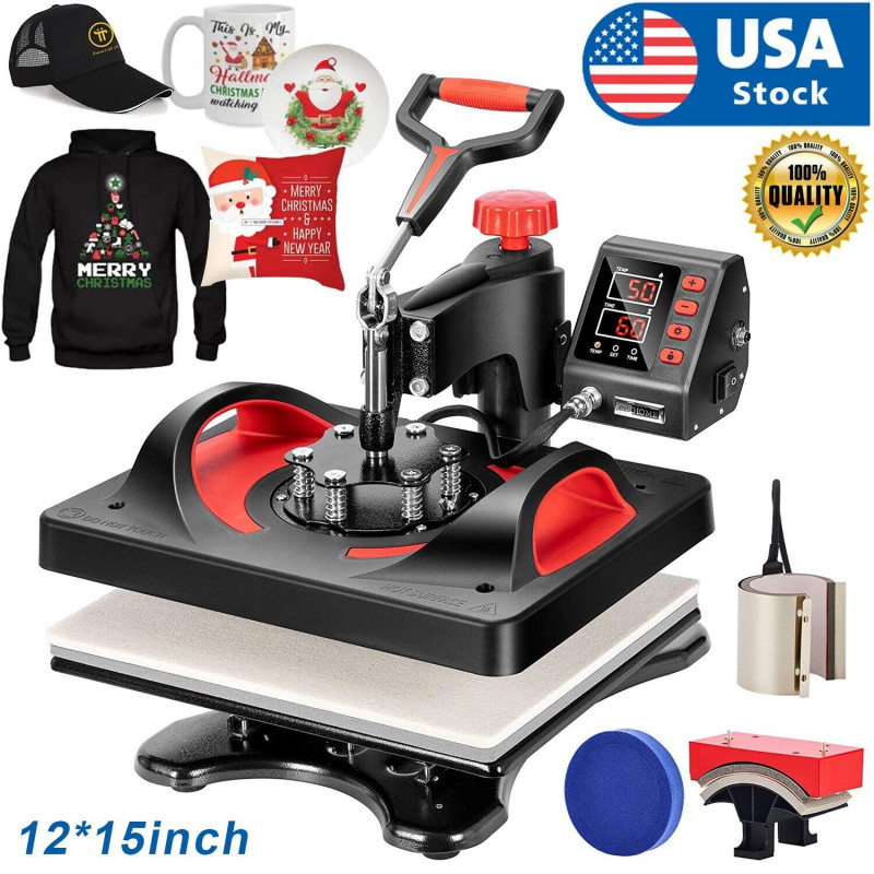 15"x12" 5 in 1 T-Shirt Heat Press Machine Digital Transfer Sublimation Plate Mug