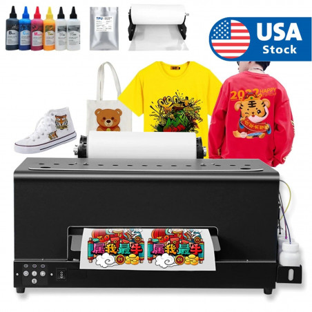 A3 DTF Printer For T-shirt Bags Shoes Hoodies Polyester Jeans w/ Roller Feeder
