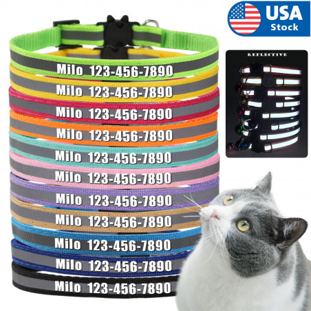 New Nylon Reflective Personalized Kitten Cat Collar with Bell Name Numbe cat tag