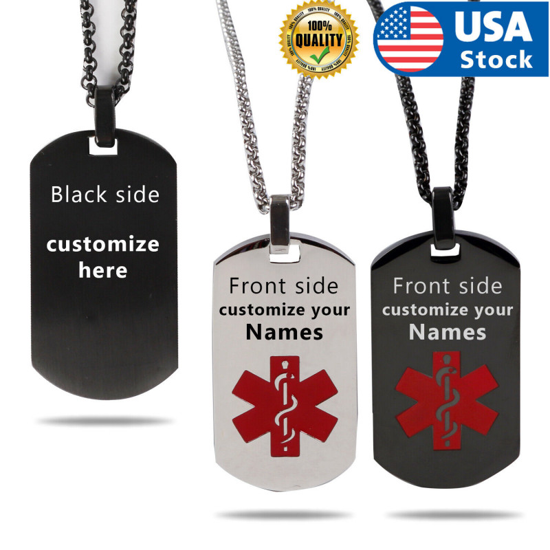 Medical Alert Necklace Free Custom Personalized Gift Polished Stainless Steel ID