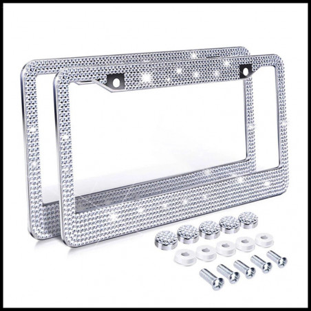 2PCS Bling License Plate Frame Glitter Crystal Sparkling Rhinestone Tag