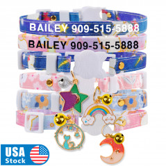 Qute Cat Collar Custom Personalised Safety Kitten with Name ID Tag Adjustable