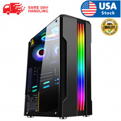 Black RGB light PC Case ATX M-ATX Mid-Tower Gaming Computer Case Tempered Glass