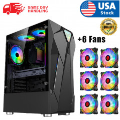 High Quality Gaming PC Desktop Computer Gaming ITX Case ATX Black+6Fan