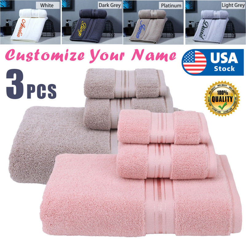 3pcs Custom Embroidery Personalized  Bath Towel Set your Names or Text Gift