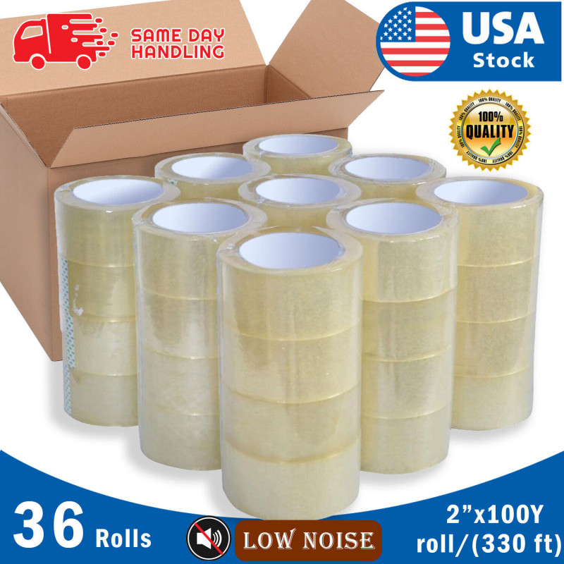 36 Rolls Clear/Tan Packaging Tape 2"x100 Yards(328'Feet) Low Noise packing Tape