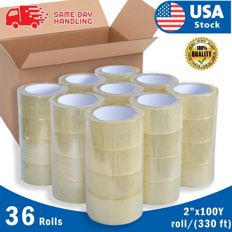 36 ROLLS 2INCH x 100 Yards (328 ft) Clear Carton Sealing Packing Package Tape US