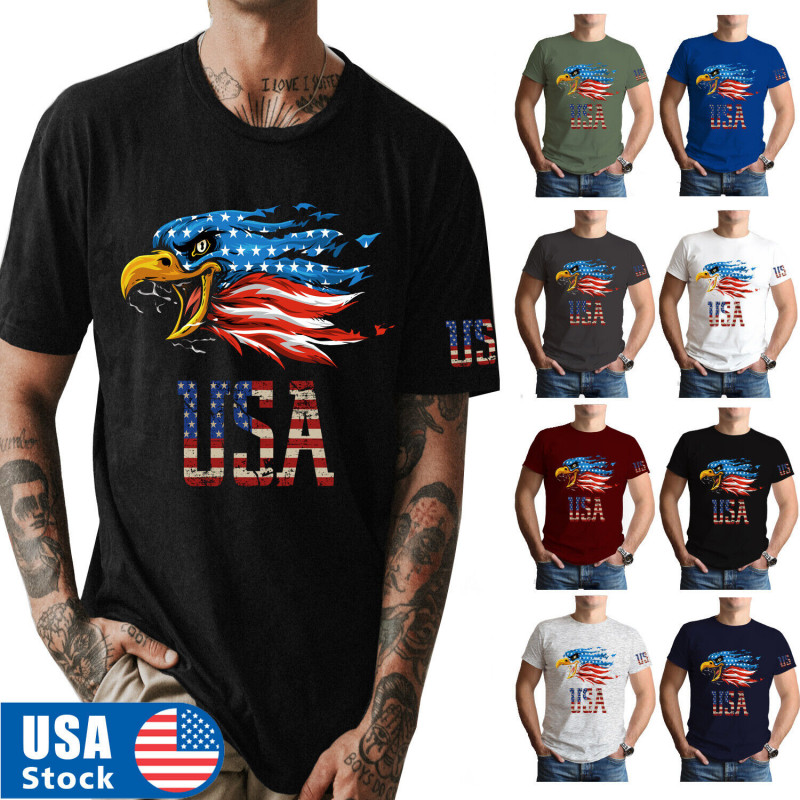 Eagle Flag Men 100%Cotton T Shirt Patriotic American Tee XS-5XL 8colors