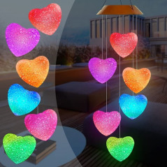 LED Love Heart Wind Chime Lights Solar Powered Color-Changing Outdoor Decor