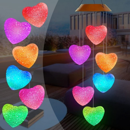 LED Love Heart Wind Chime Lights Solar Powered Color-Changing Outdoor Decor