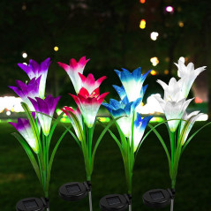 4 PACK Solar Lily Flower Lights Outdoor Garden Stake LED Landscape Decor Lamp US