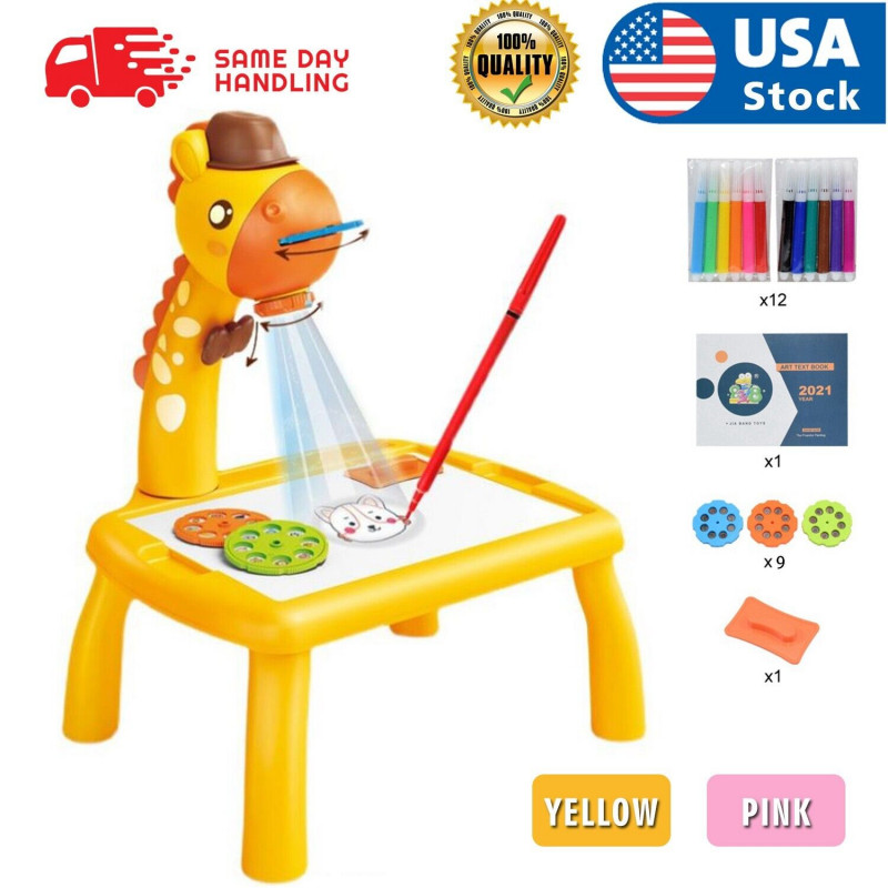 Kids LED Projection Painting Table Crayons Pens Paints Pencils Drawing Book