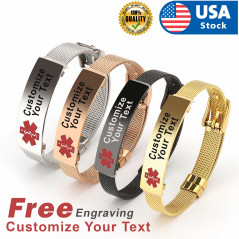 Stainless Steel Medical Alert ID Bracelet FREE ENGRAVING Men Women Fit 7-8.5"