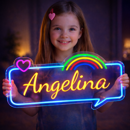 Personalized Name Neon Sign for – Custom LED Acrylic Sign with Rainbow & Heart Design – Gift for Bedroom Decor, Birthday