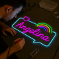Personalized Name Neon Sign for – Custom LED Acrylic Sign with Rainbow & Heart Design – Gift for Bedroom Decor, Birthday